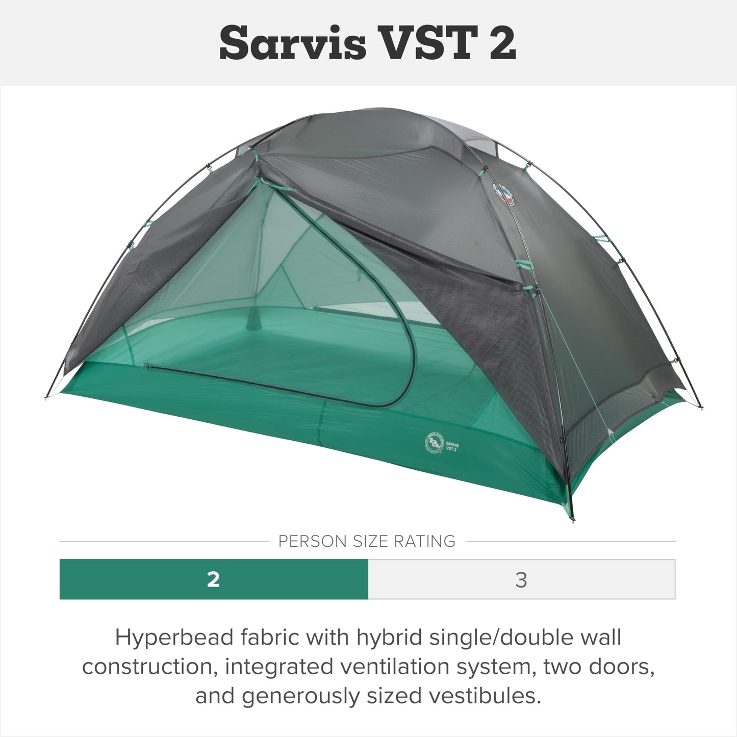 Big Agnes Sarvis VST - Backpacking Tent for Camping, 3 Season, Ultralight, 2 Person
