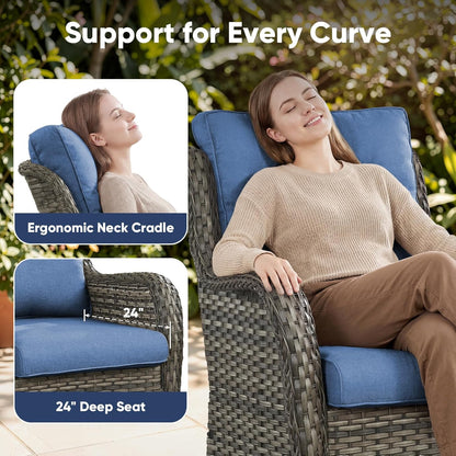 Belord Outdoor Swivel Chairs - Set of 2 All-Weather Wicker Rockers for Patio & Deck - Gray/Blue
