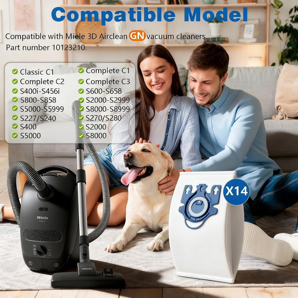 Miele 14 Pack 3D Airclean Vacuum Bags - Compatible with Classic C1, Complete C1, C2, C3 & More