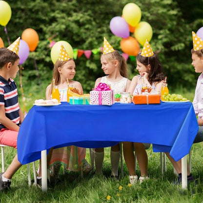 FAGNBED 4 Pack Royal Blue Disposable Tablecloth, 54×108 Inches Waterproof Plastic Rectangle Table Cover, Leakproof & Sturdy Table Cloth for for Thanksgiving, Veterans Day, Holiday Party Decoration