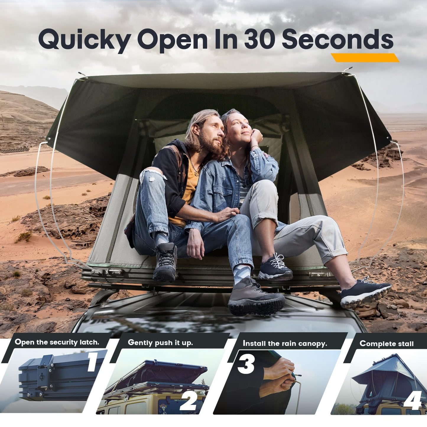 WildFinder Rooftop Tent Hardshell, 2-3 Person Camping Car Roof Top Tent Hard Shell Suitable for Jeep, SUV, Truck, Van