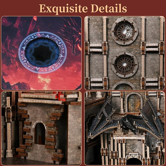 Book Nook Kit DIY Miniature House Dollhouse Kit for Adult and Teens Booknook Bookshelf Decor Castle Model Build with LED Light Gifts for Family and Friends (Ember Castle)