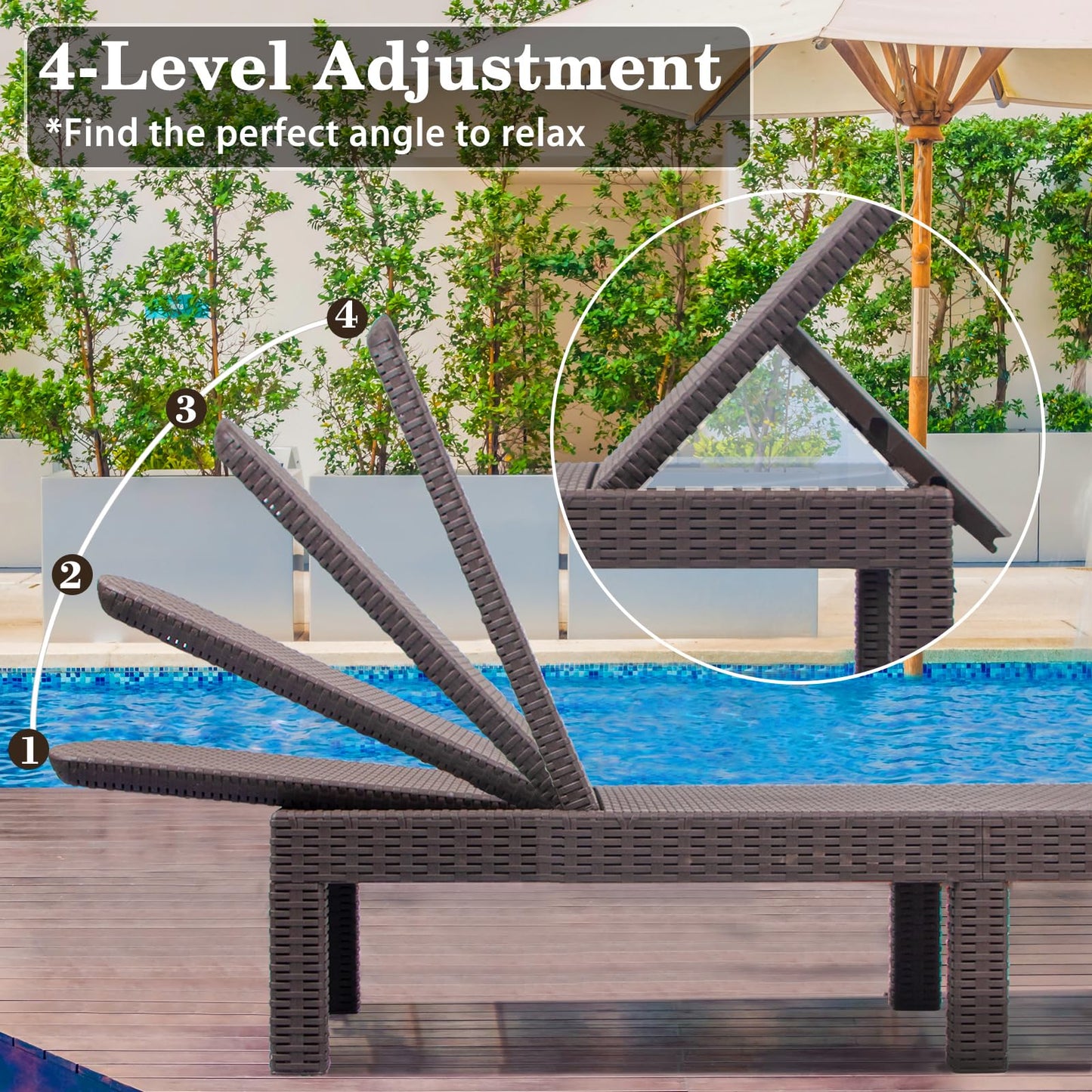 DIMAR GARDEN Beach Chairs Outdoor Chaise Lounge,Resin Pool Lounge Chair Waterproof Recliner,Mocha