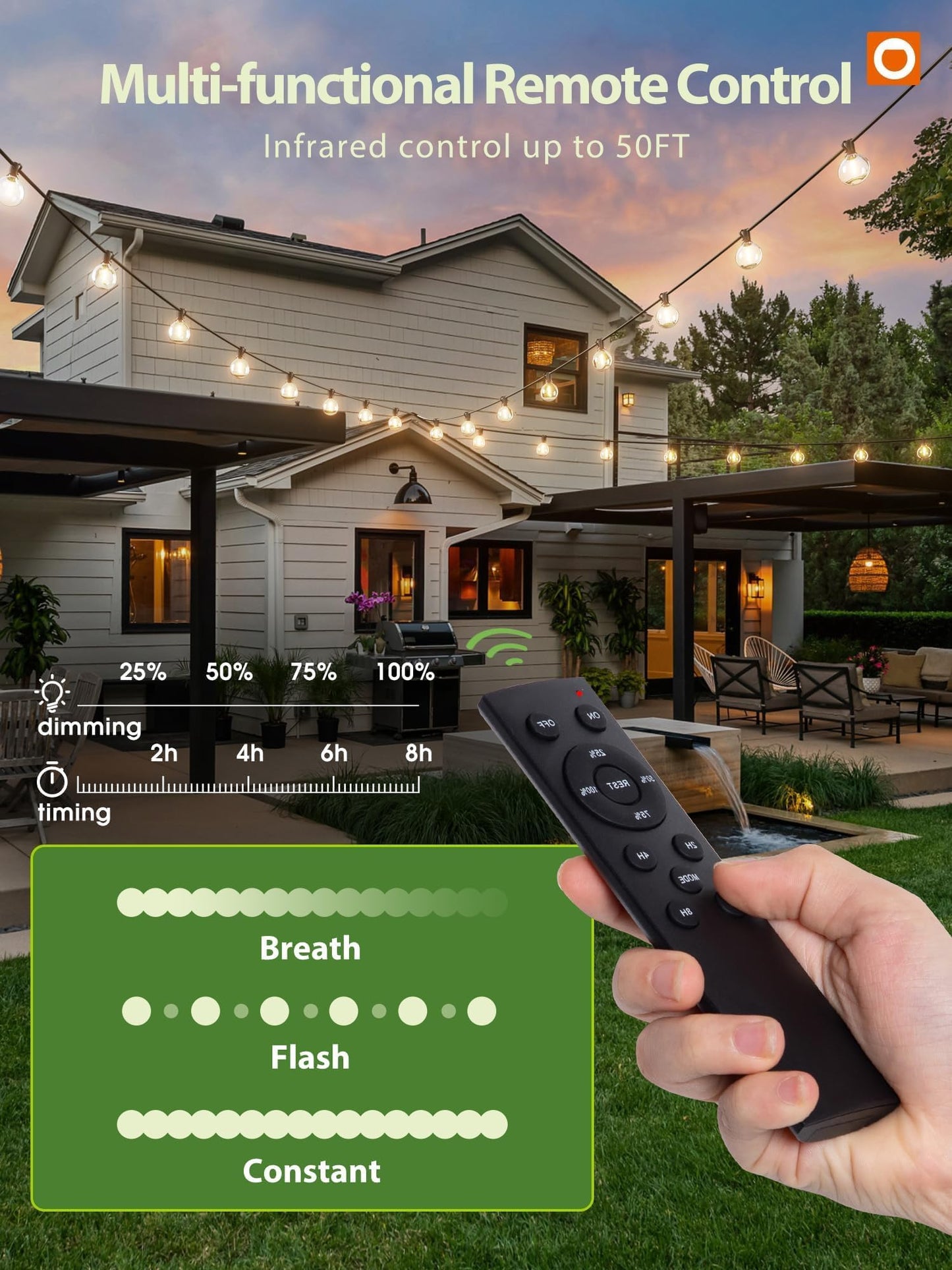 addlon 50FT Solar String Lights for Outside G50 Waterproof with USB Port Solar Patio Lights Outdoor Solar Powered LED Bulbs 3 Light Modes & 20 Inch Outdoor Ceiling Fans with Lights for Patios