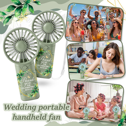 VIHOSE 50 Pcs Mini Wedding Handheld Fan for Guests Bulk Portable Electric Personal Fans with Thank You Print for Guest Summer Outdoor Bridal Shower, Battery Not Include(Boho Floral,Sage Green)