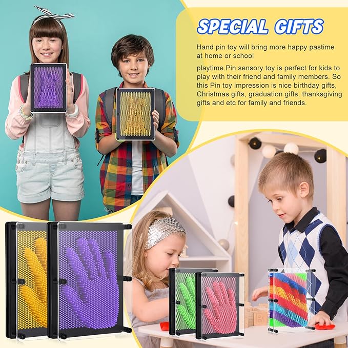 Jenaai 8 Pack 3D Pin Art Toy Colourful Plastic Board Large Size 6 x 8 Inches Pin Impression Sculpture Needle Toys Sculpture for Kids Adults Hand Mold Board Gifts Home Office Decoration