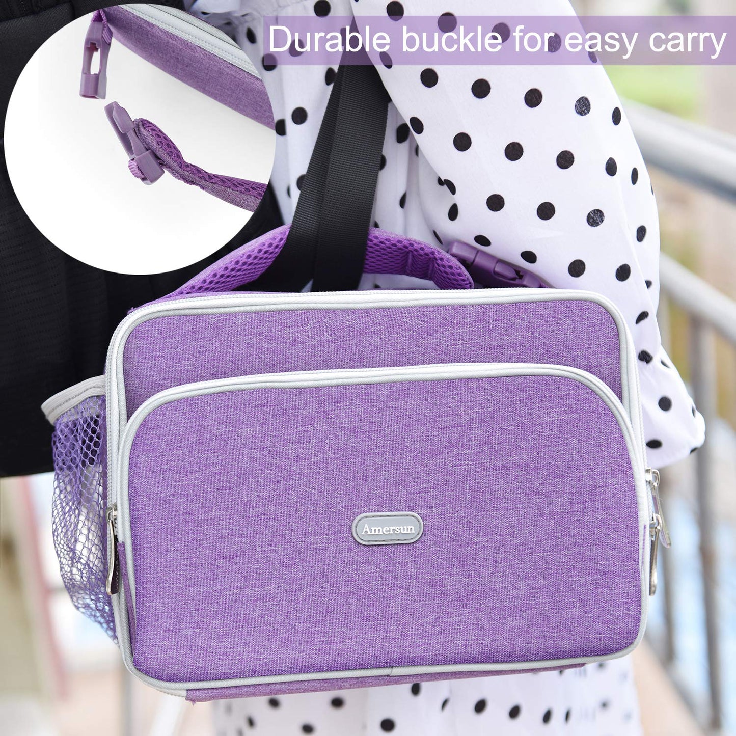 Amersun Kids Lunch Box, Insulated School Lunch Bag with Padded Liner Keep Food Warm Cold for Long Time,Water-resistant Thermal Travel Office Lunch Cooler for Girls Boy-2 Pocket,LB005-P