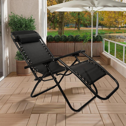 SZHLUX Set of 2 Adjustable Steel Mesh Zero Gravity Lounge Chair Recliners w/Pillows and Cup Holder Trays
