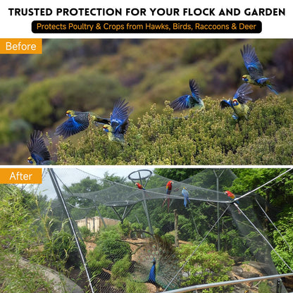 Heavy Duty Bird Netting for Chicken Coop with 1" Mesh, 50x50 ft Reinforced HDPE Poultry Netting, Durable & Reusable Chicken Netting for Hawks, Predator Proof for Farm, Fence, Garden & Orchard