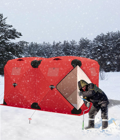GarveeLife Ice Fishing Insulated Tent, 7-8 Person Shelter Large Pop-Up Portable Hub-Style Ice Fishing Shelter, 68 Square Feet of Fishable Area
