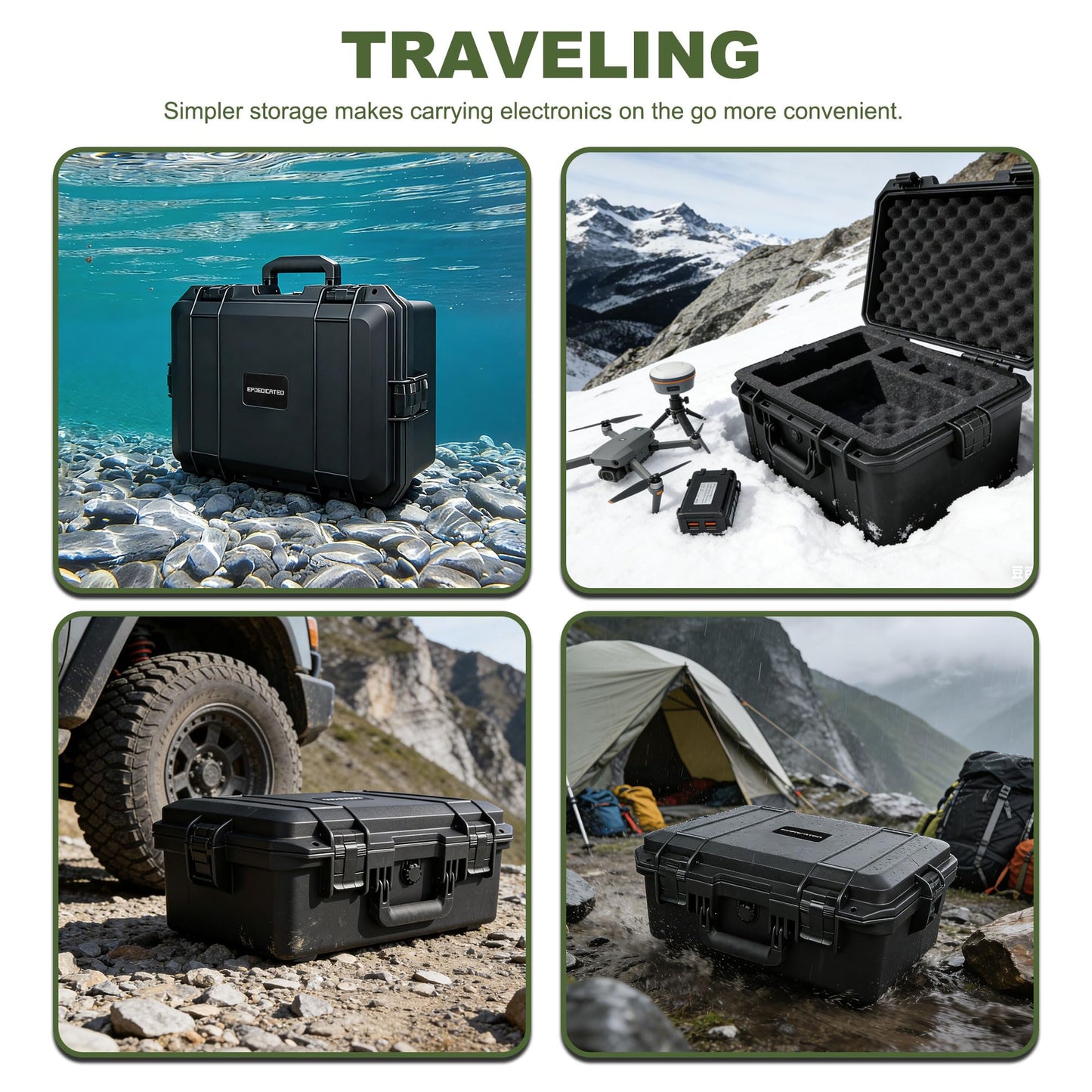 EPDEDICATED Hard Protective Case with Custom Pick-and-Pull Foam - Waterproof Shockproof Equipment Storage, 17.99x16.38x6.02 Inches, Black