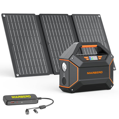 MARBERO 155Wh Solar Generator with Solar Panel Included 30W Portable Power Station 100W 150W Surge Multi-Output Solar Powered Generator Ultra Lightweight for Camping Emergency Blackout