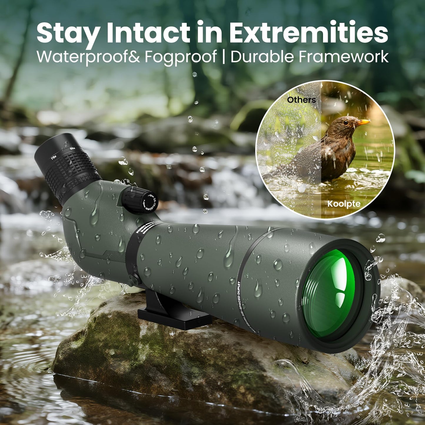 25-75x85 Spotting Scope with ED Glass, Phone Adapter, Tripod & Carrying Bag - Fully Multi-Coated BAK4 Waterproof Zoom Spotter Scope for Bird Watching, Wildlife Viewing, Hunting (Green)