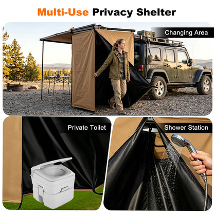 5.6FT x 3.3FT Portable Shower Awning Tent for Vehicle Side Use, 420D Waterproof Outdoor Bathroom with Dry-Wet Separation, Multi-Function Camping Shower Room & Privacy Shelter for SUV, Truck, Overlan