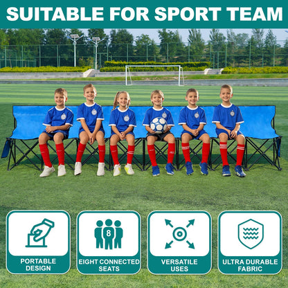1MORE Portable Folding Bench, Foldable Sideline Bench for Team, 8 Seats Outdoor Camping Chair with Carry Bag & Backrest, Team Sport Sideline Bench for Football,Soccer, Fishing. Blue