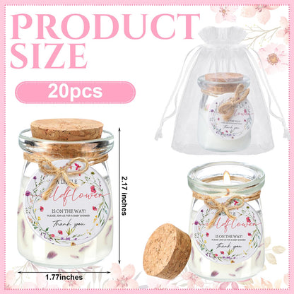 Threlaco 20 Pcs Wildflowers Baby Shower Favors Party Candle Lavender Scented Glass Mason Jar Wax Candle Bulk for Guests Girl Boy Gender Reveal Party Gifts(Colorful)