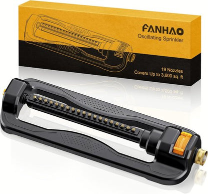FANHAO Oscillating Sprinkler - Durable Lawn Watering System for Up to 3,600 Sq. Ft. | 19 Precision Nozzles