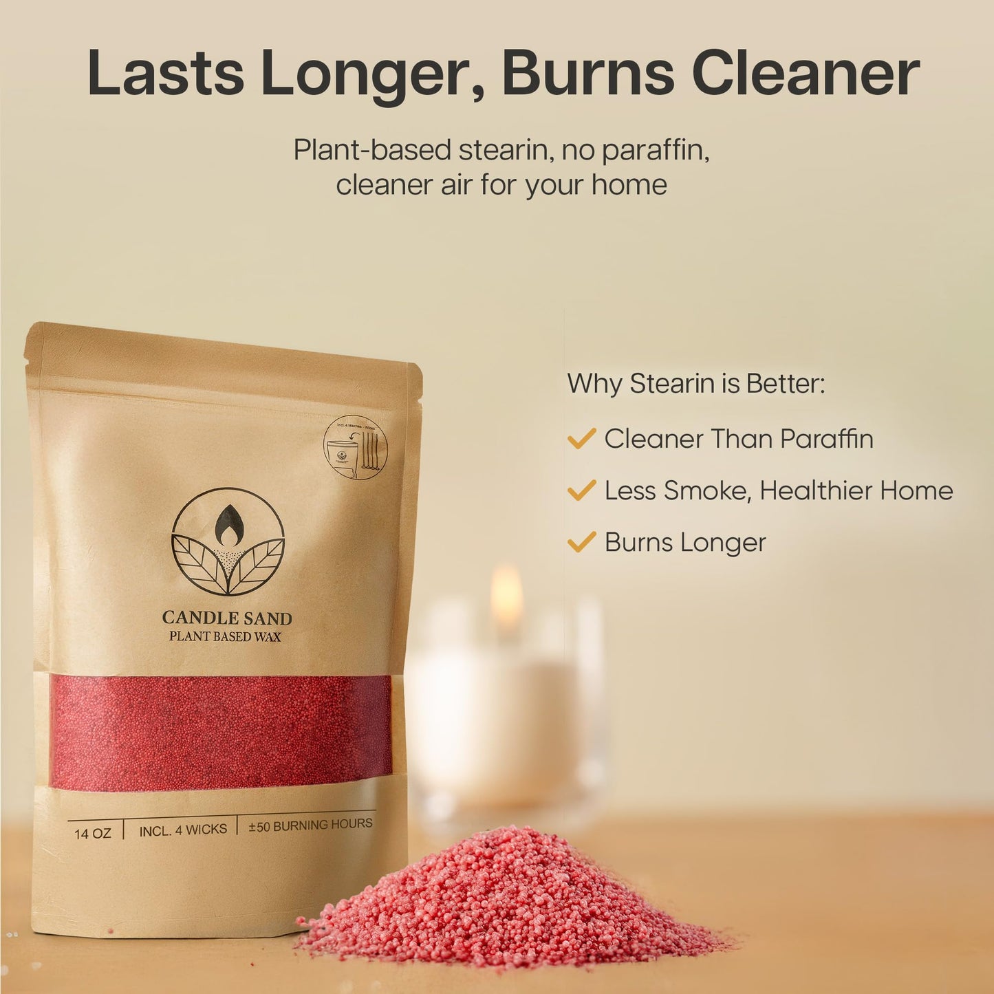 comforder Unscented Candle Sand with Wicks, Pearled Candle, Wax Granules, 14oz Sand Wax Granules + 4 Wicks (Red)