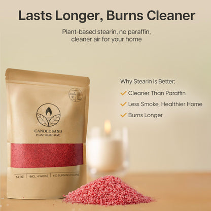 comforder Unscented Candle Sand with Wicks, Pearled Candle, Wax Granules, 14oz Sand Wax Granules + 4 Wicks (Red)