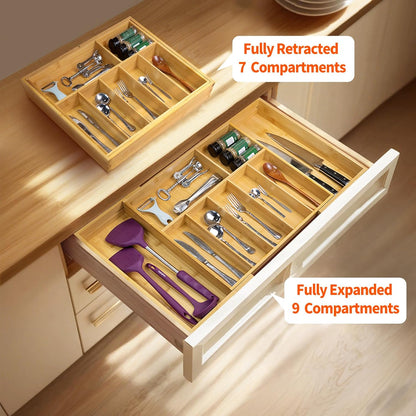 Utoplike Extra Large Bamboo Drawer Organizer - Expandable Utensil Holder with 7-9 Slots