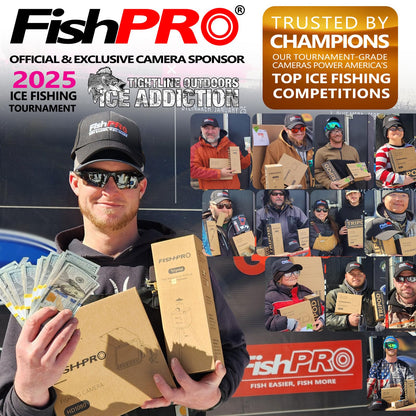 [FishPRO® 2026 Upgrade] Underwater Fishing Camera - [No Slide Off] 7'' Ice Fishing Camera Underwater 1200TVL w/Bracket,12pcs IR + 12pcs LED, 4,500mAh, Portable Fish Finder Ice Fish Gifts for Men, 65ft