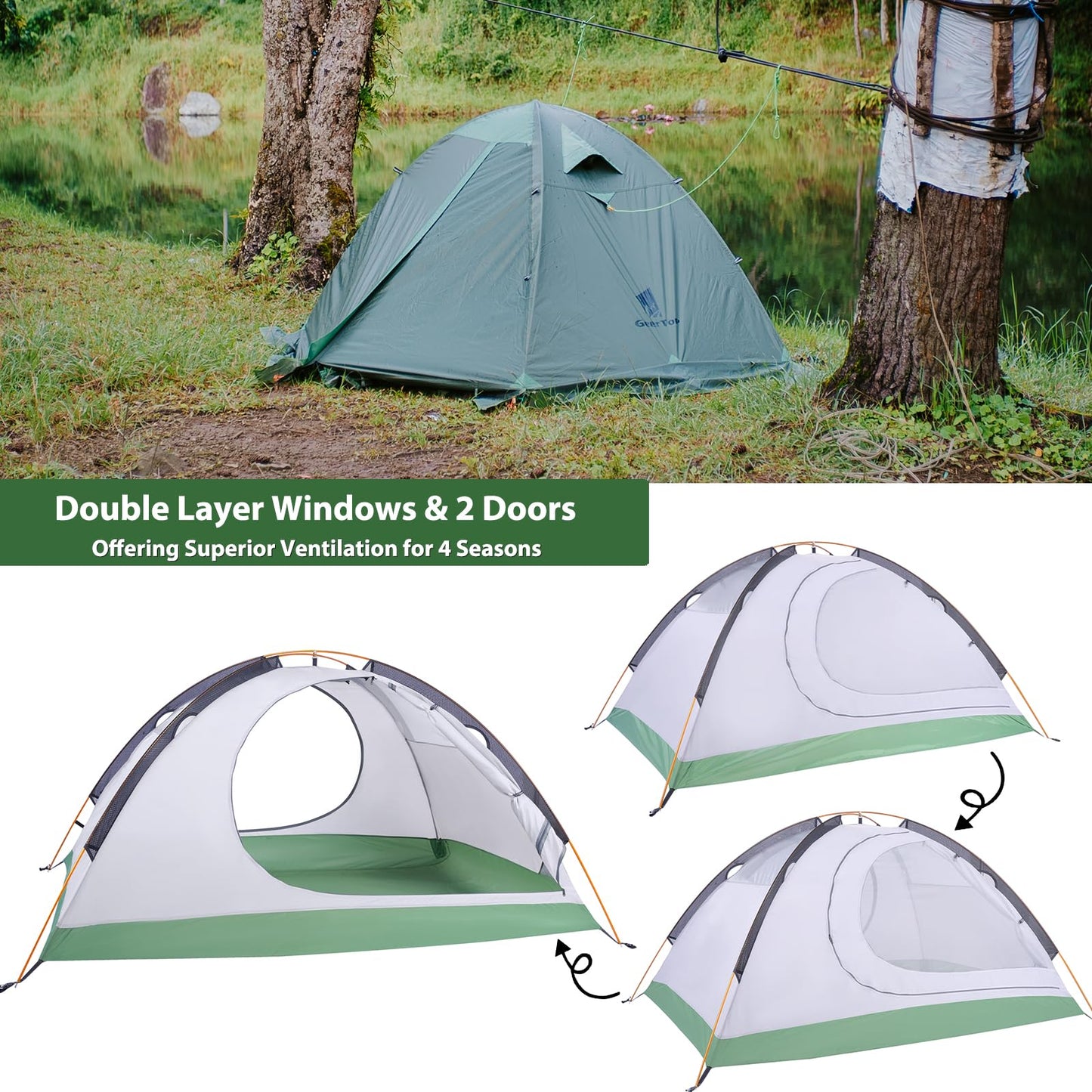 GEERTOP Lightweight 2 Person Backpacking Tent 4 Season Double Layer Waterproof Cold Weather Tent for Camping,Hunting, Hiking, Climbing, Outdoor Travel - Easy Set Up