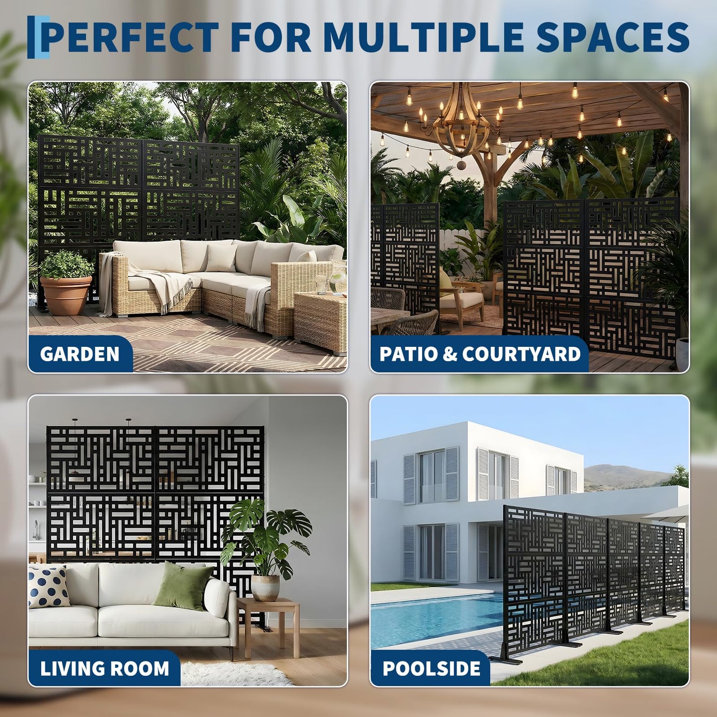 72" x 47" Metal Outdoor Privacy Screen – Freestanding Rustproof Patio Divider, Decorative Balcony Fence Panel for Garden, Deck, Yard, or Porch, Heavy-Duty Galvanized Steel, Multi-Functional Design