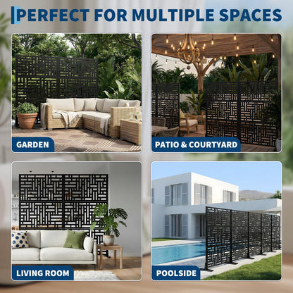 72" x 47" Metal Outdoor Privacy Screen – Freestanding Rustproof Patio Divider, Decorative Balcony Fence Panel for Garden, Deck, Yard, or Porch, Heavy-Duty Galvanized Steel, Multi-Functional Design