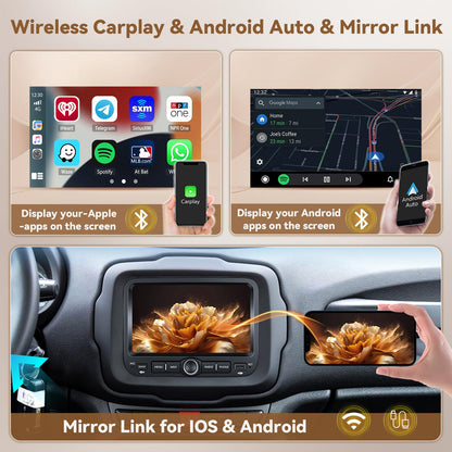 [4+128G] Hikity Android 15 Car Stereo for Jeep Renegade 2016-2021/Jeep Compass 2017-2020, 7'' in-Cell Touchscreen Radio Wireless Carplay Android Auto WiFi/BT/Mirror Link GPS SWC FM/EQ Backup Cam+Mic
