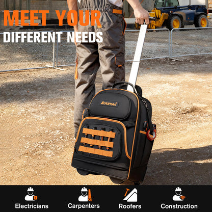2-In-1 Rolling Tool Backpack Heavy Duty, 47 Pockets Rolling Tool Bag with Wheels, Tool Bag Backpack with Retractable Handle, 1680D, Backpack for Tools HVAC Electrician Construction Worker Mechanic
