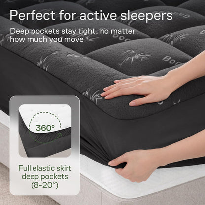 Niagara Sleep Solution Ultra Soft Twin XL Mattress Topper - Bamboo Viscose Pillow Top for Back Pain Relief | Naturally Cooling, Dark Gray