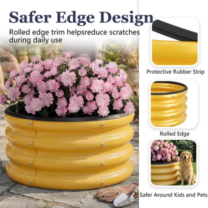 SOCONT 2 x 2 x 1 ft Round Raised Garden Bed, Yellow 2 Pack 0.6 mm Thick Galvanized Steel Planter Box with Double Layer Paint and Safety Edge Trim for Vegetables Flowers Herbs Outdoor Garden