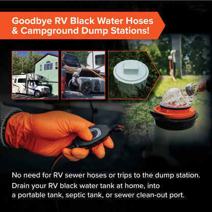 Camco Rhino Camper/RV Sewage Macerator Pump Kit - Features Run Dry Protection and High Temp Protection - Compatible w/4”, 3.5” & 3” Sewer Outlets - Designed w/Self-Priming 12 Volt DC Motor (39040)