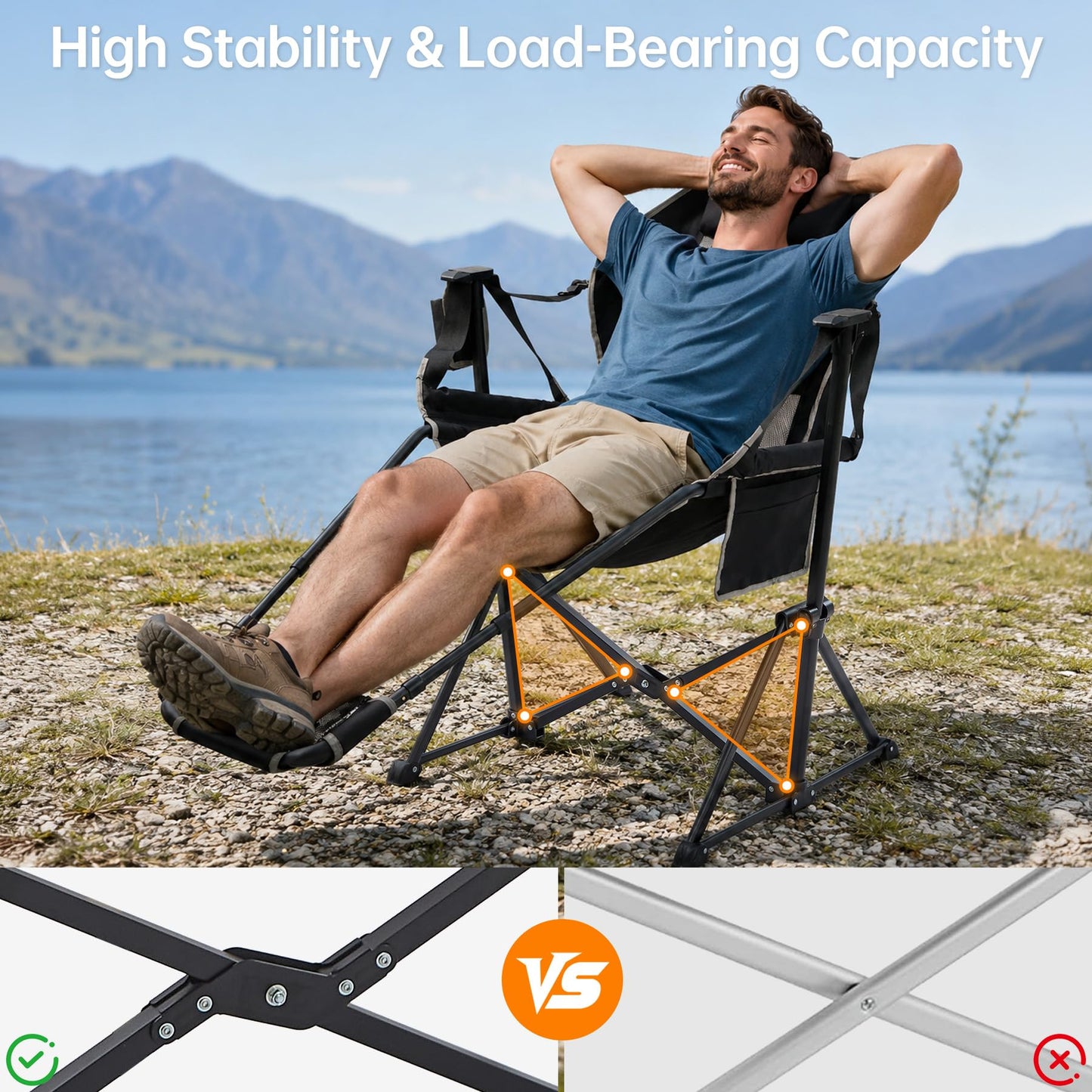Hammock Swinging Rocking Camping Chairs with Footrest for Adults up to 400lbs,Folding Portable Chair with Cup Holder Pillow,Heavy Duty Chair for Beach,RV Travel,Hiking