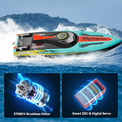 Brushless RC Boat 40+MPH Remote Control Boats for Adults Kids 19 Big Racing Boat for Salt Water Lake River with Self-Righting LED Lights Fishing Function Fast High Speed with Carry Bag