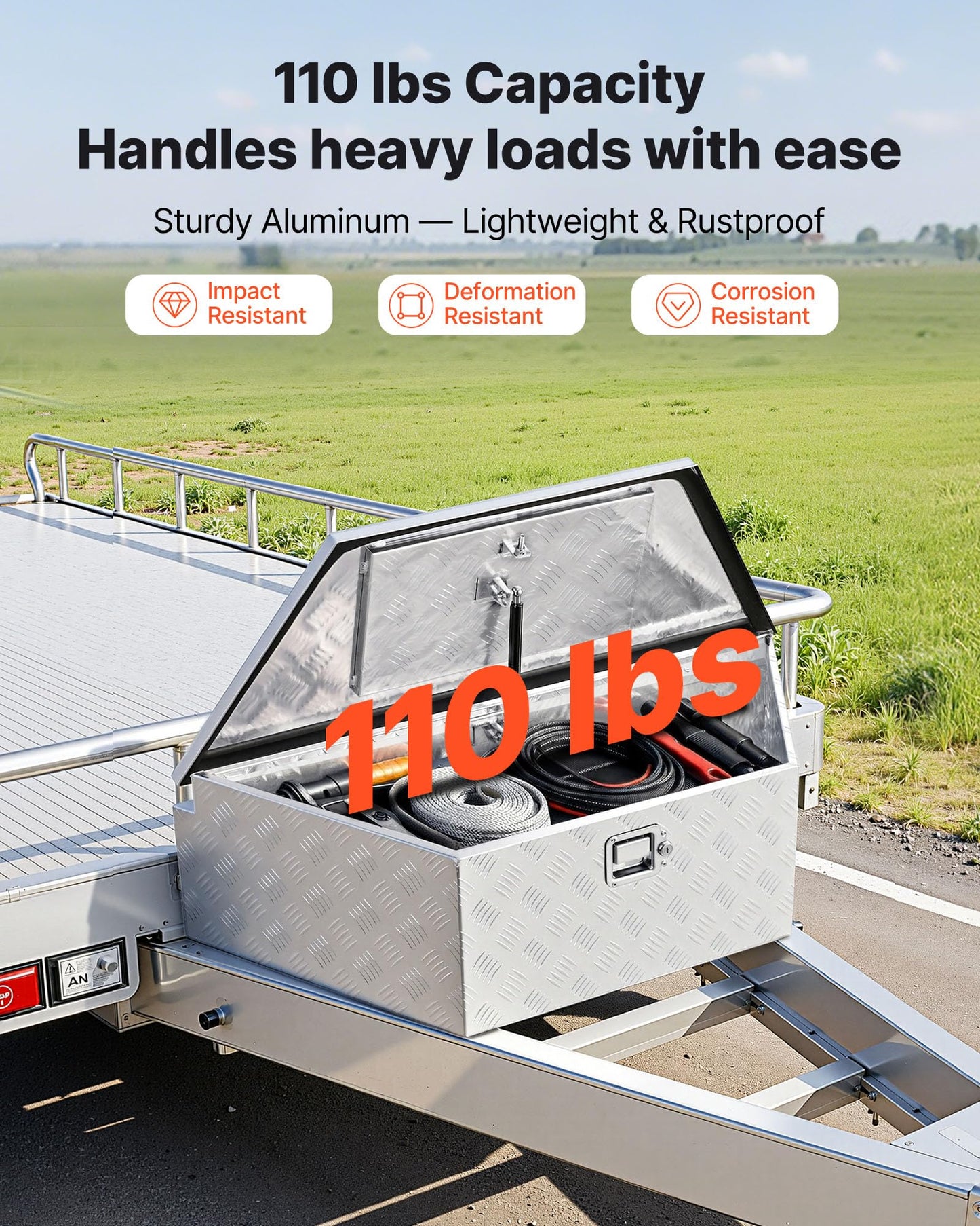 VEVOR Trailer Tongue Box, Heavy Duty Trailer Tongue Tool Box Storage Organizer with Lock & Keys, Utility Tool Chest for Pickup Truck Bed, RV, SUV, Off-Road Vehicle, Aluminum, 39" x 16.5" x 12", Silver