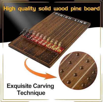 Horse Race Board Game Racing Game Thickened Solid Wood with 11 Luxurious Durable Classic Metal Horses with 2 Dice and 2 Boxes of Cards Horse Racing Game (Rustic Brown Rectangle)