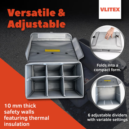 VLITEX Lithium Battery Storage Box XL (Extra Large) | Engineered in Germany | Fireproof E-Fiberglass & Silicone Fabric | Certified Lipo Safe Bag Container