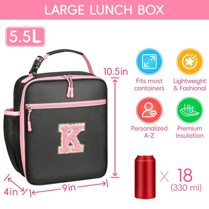 WOBAGMEN Initial Lunch Box for Women Girls,Insulated Lunch Bag with Monogram Letter,Cute Personalized Thermal Lunch Box for Teens Kids Adult for Work Camping Back to School Gift (pink, K)