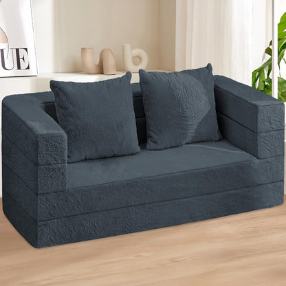 Cansunna Folding Bean Bag Chair for Adults,3-in-1 Bean Bag Couch Faux Fur Floor Sofa Large Beanbag Convertible Bean Bag Sofa Bed with Pillow in Bedroom,Living Room,Apartment(Queen,Dark Grey)