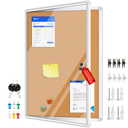 Magula 38"x28" Enclosed Bulletin Board Tamper-Proof Dispaly Case, Aluminium Frame, Shatter Resistant Lockable Bulletin Board, Enclosed Cork Board for School, Office, Commercial, Hospital etc