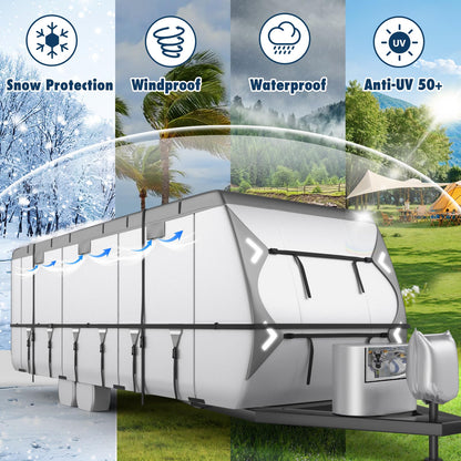 Mofeez Oxford Fabric Travel Trailer RV Cover, 420D Oxford Camper Covers 30-33 with Roof Top AC Waterproof Travel Trailer Cover with Tire Covers, Jack Cover and Propane Tank Cover