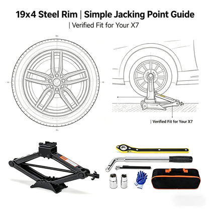 Spare Tire Kit Compatible with 2018-2026 BMW X7 (G07),155/80R19 Spare Wheel on 19x4 Rim | 28.7" Rolling Diameter | Includes Car Jack Kit & Tire Carrying Case (Except for M Sport, M Power models)