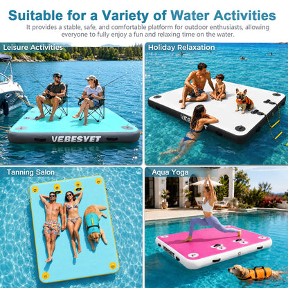 VEBESYET Inflatable Dock Water Platform, 5 x 6ft Multi-Person Inflatable Floating Island Raft for Family Party Beach Lake Boating Ocean