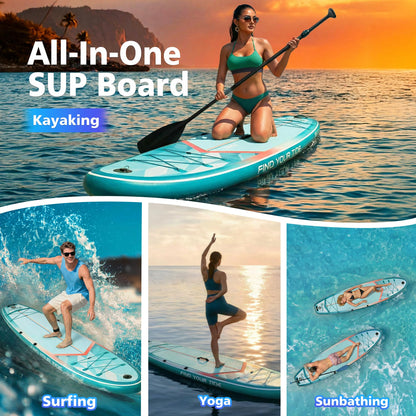 PRAISUN 12’ x 35” Inflatable Paddle Board, 450lbs Extra Wide Stand Up Paddleboard for Youth/Adults of All Skill Levels, Stable SUP with Seat & Full Kit, for Fishing, Yoga, Lake & Ocean, Mint Green