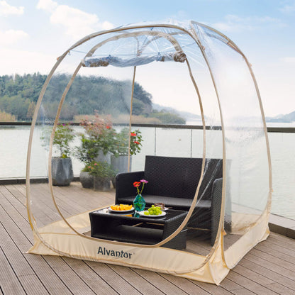 Alvantor Pop Up Bubble Tent - 6’ x 6’ Instant Igloo Tent - 2-3 Person Screen House for Patios - Large Oversize Weather Proof Pod - Cold Protection Camping Tent - Beige