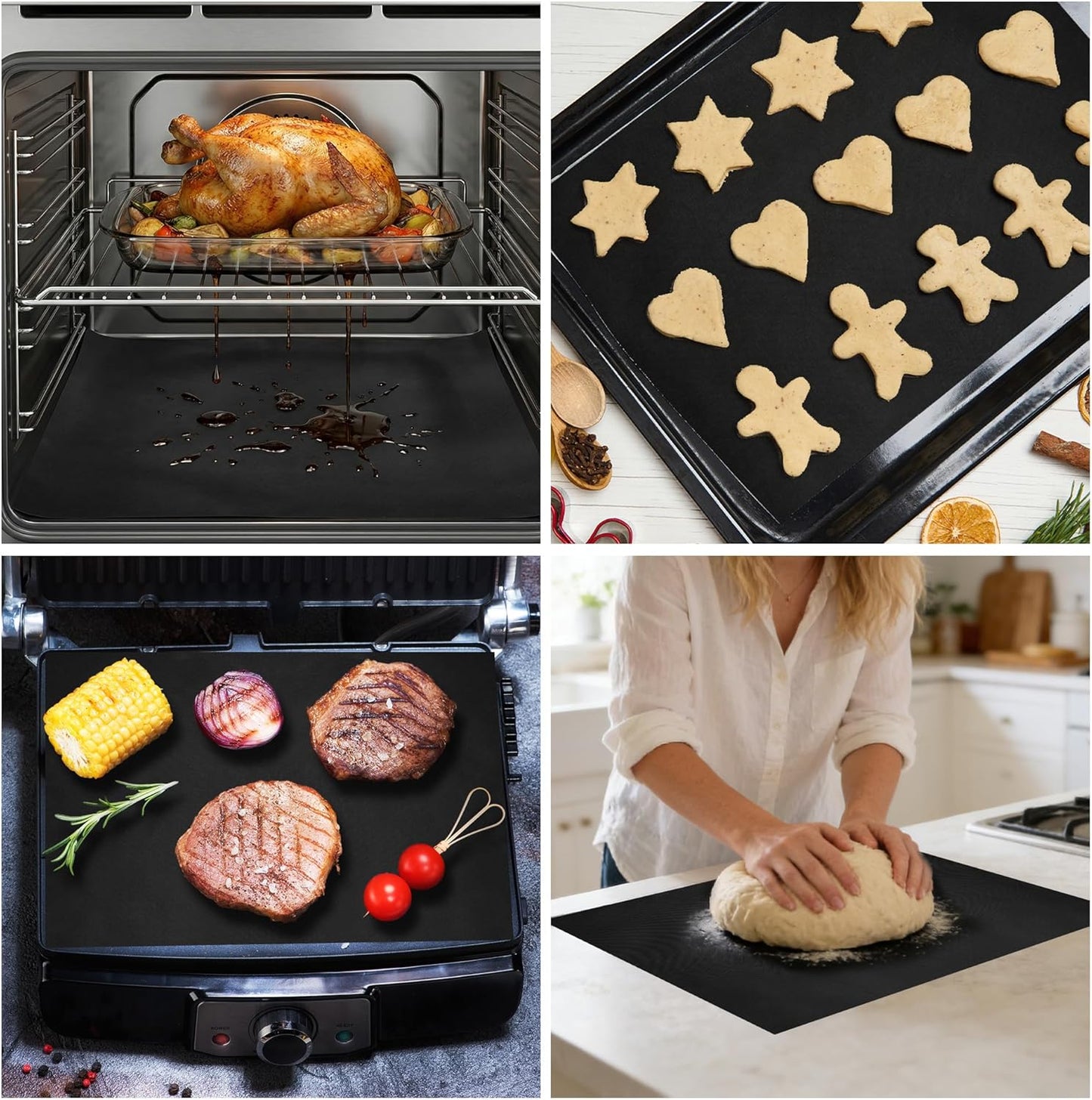 Skiennix 8-Pack Oven Liners - Heavy-Duty Non-Stick Mats for Electric, Gas & Toaster Ovens | 17 x 25 Inch, Black