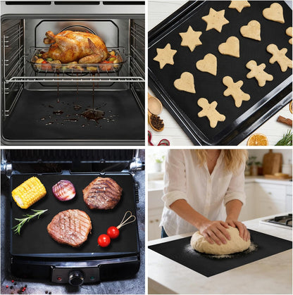 Skiennix 8-Pack Oven Liners - Heavy-Duty Non-Stick Mats for Electric, Gas & Toaster Ovens | 17 x 25 Inch, Black