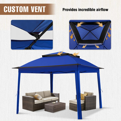 INTER HUT 11x11 Pop Up Gazebo Tent with Mesh Netting, Instant Outdoor Canopy with UPF 50+ UV Protection, Water Resistant, Blue