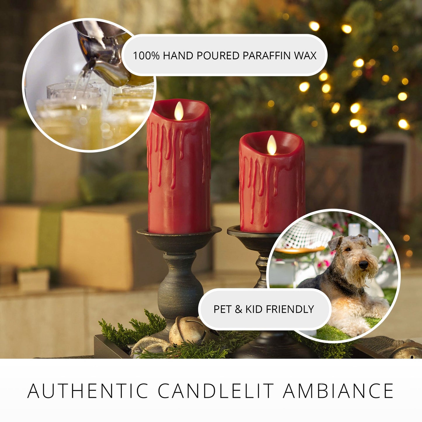 Luminara Wax Drip Flameless LED Candle, Burgundy 3" x 4.5", Timer Function, Real Wax Pillar, Battery Operated Unscented Safe, Long-Lasting